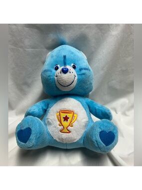 13" CARE BEARS BLUE CHAMP BEAR YELLOW TROPHY STUFFED ANIMAL PLUSH TOY 2004 Nanco